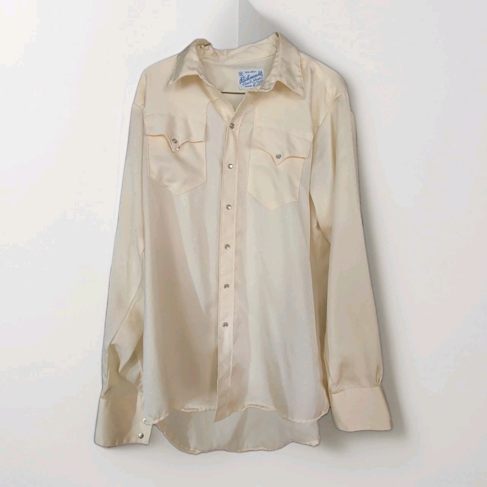 Vtg Rockmount Ranch Wear Men White Pearl Snap Western Shirt 35-16 1/2 USA Cowboy